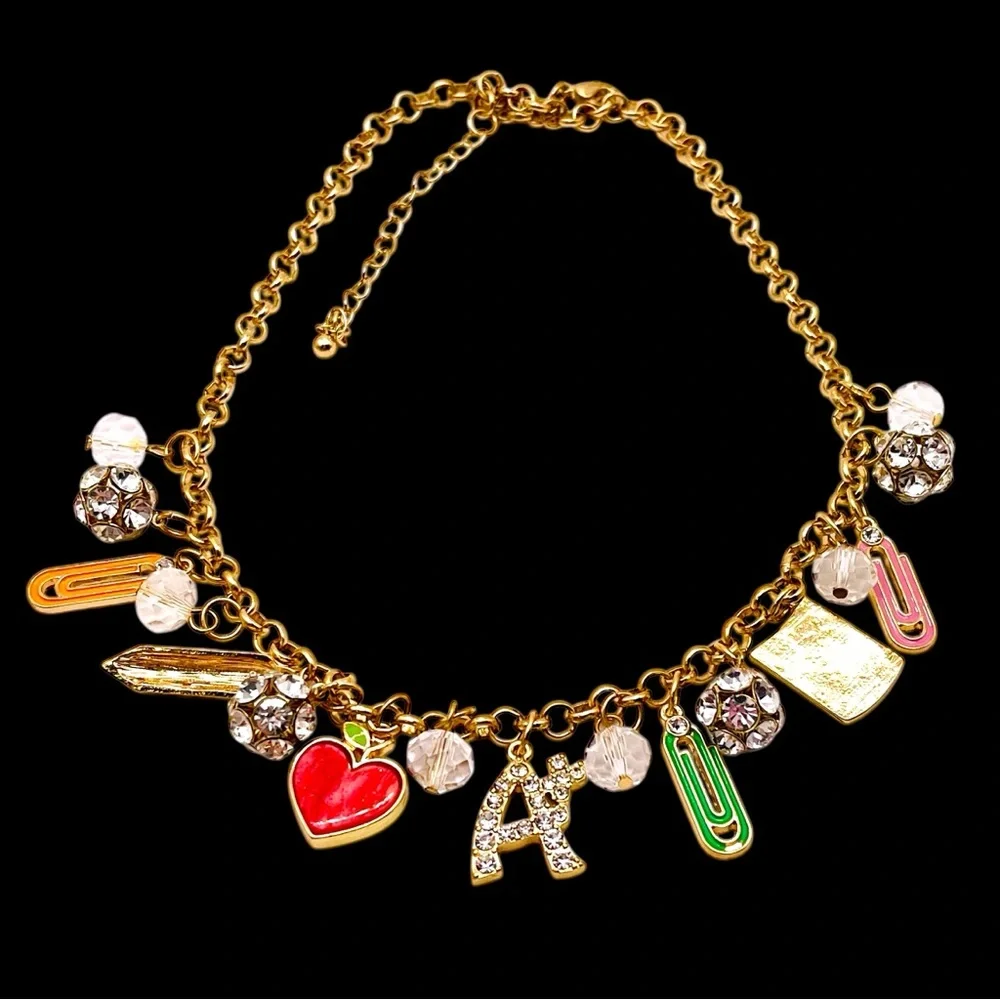 Fun Back to School Charm Necklace With Book Ruler Paper Perfect For Teachers - Picture 2 of 15